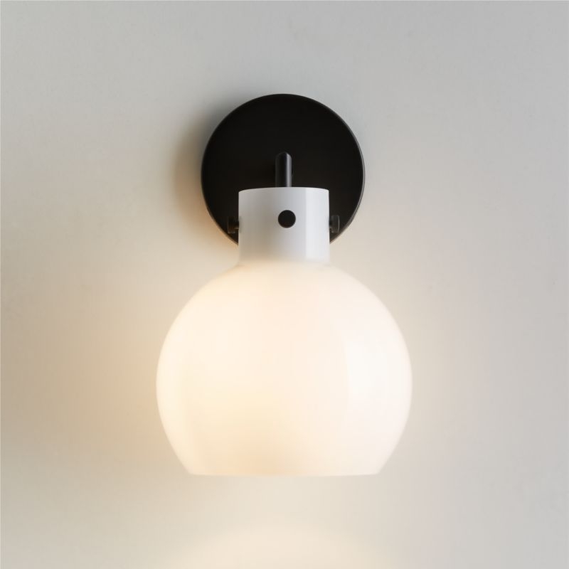 Dakota Black Sconce Light with Small Milk White Glass Globe - Image 1