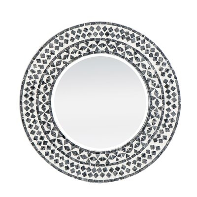 Round Capiz Framed Mirror With Beveled Glass - 24"Dia - Black,White - Image 0