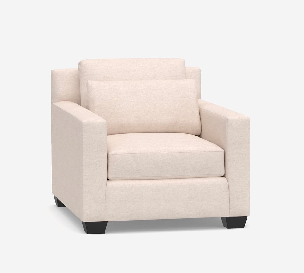 York Square Arm Upholstered Deep Seat Armchair, Down Blend Wrapped Cushions, Performance Heathered Basketweave Platinum - Image 0