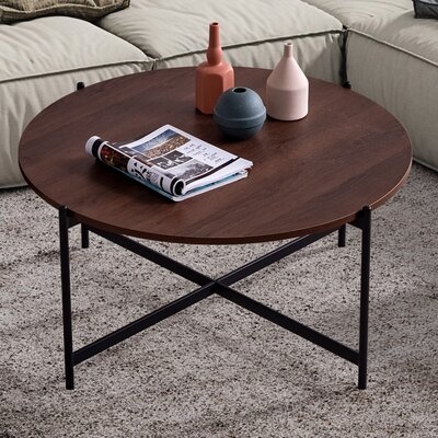 Modern Round Coffee Table,Black Metal Frame With Walnut Top-36" - Image 0