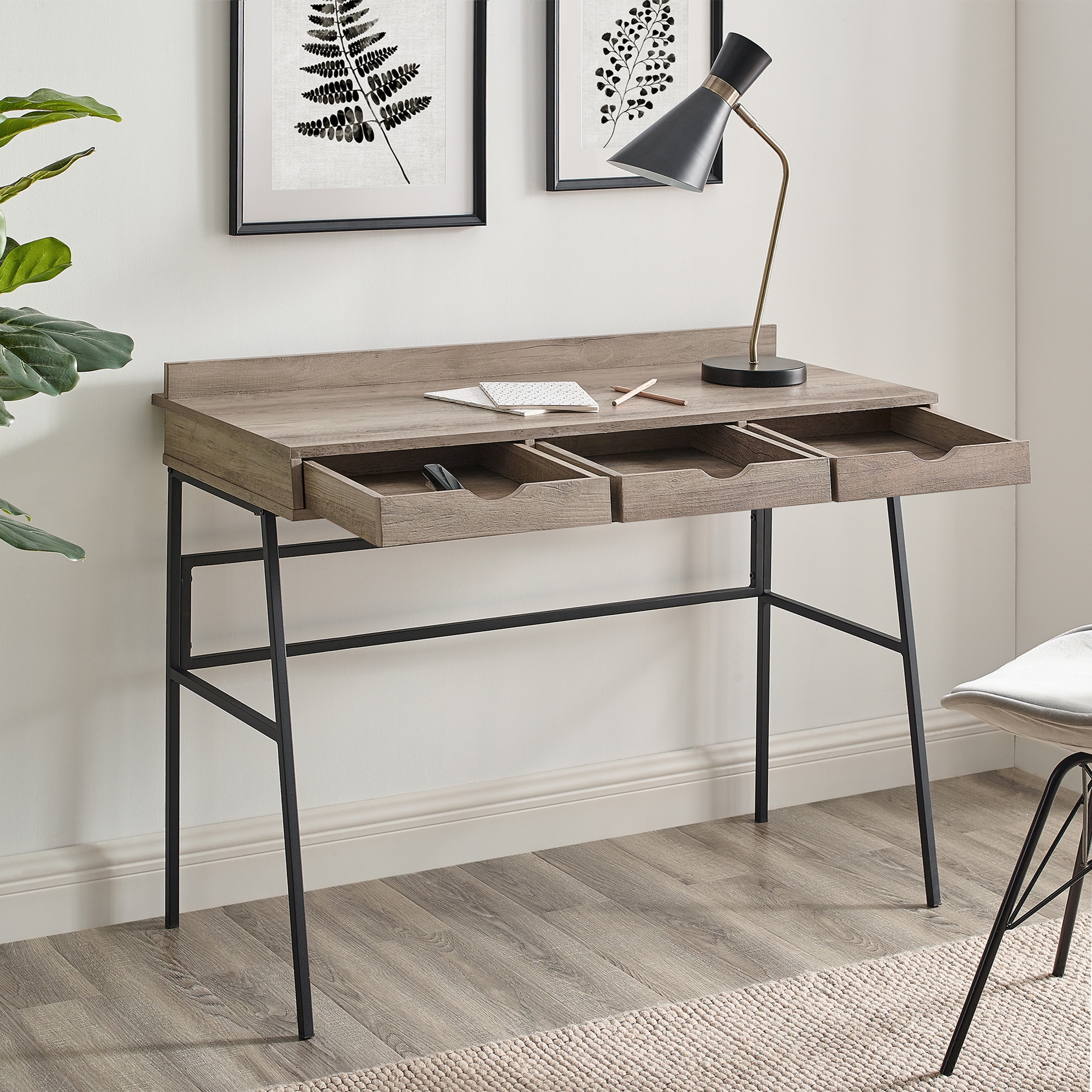 Marvin 42" 3 Drawer Angled Front Desk - Grey Wash - Image 6