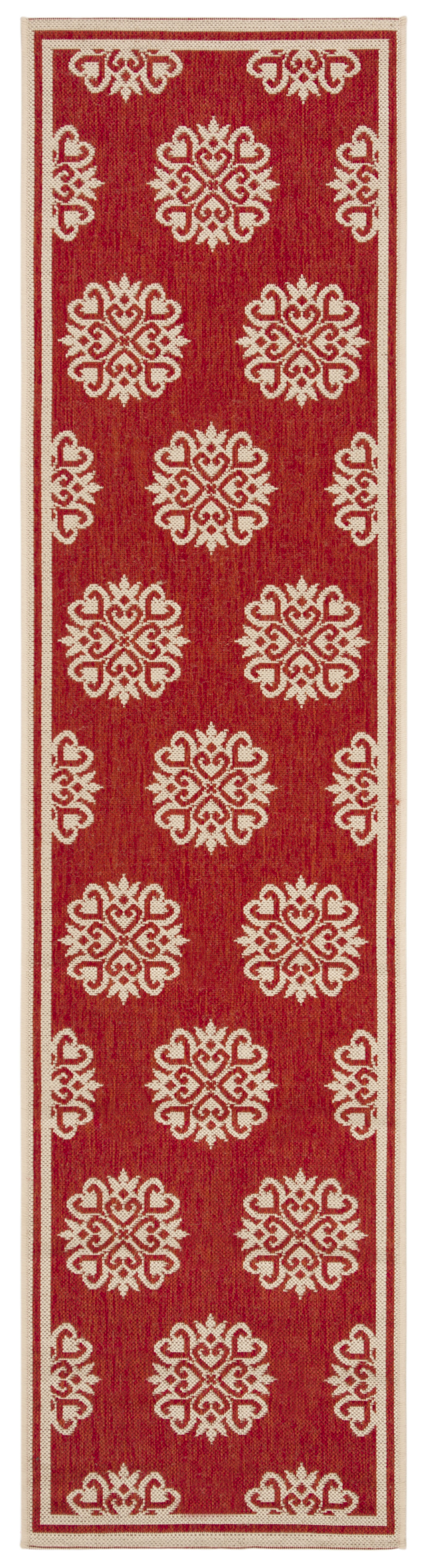 Arlo Home Indoor/Outdoor Woven Area Rug, LND181Q, Red/Cream,  2' X 8' - Image 0