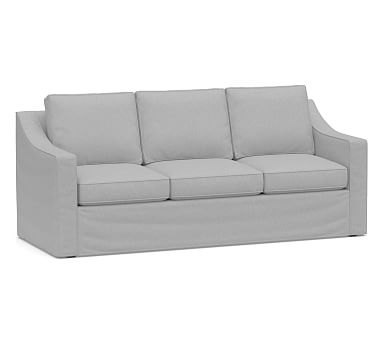 Cameron Slope Arm Side Sleeper Sofa Slipcover, Brushed Crossweave Light Gray - Image 0