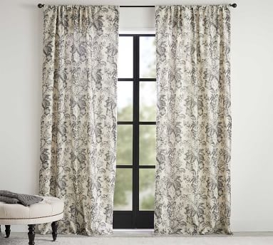 Thea Print Linen/Cotton Rod Pocket Blackout Curtain, Gray Multi, 96 x 50" - Image 1
