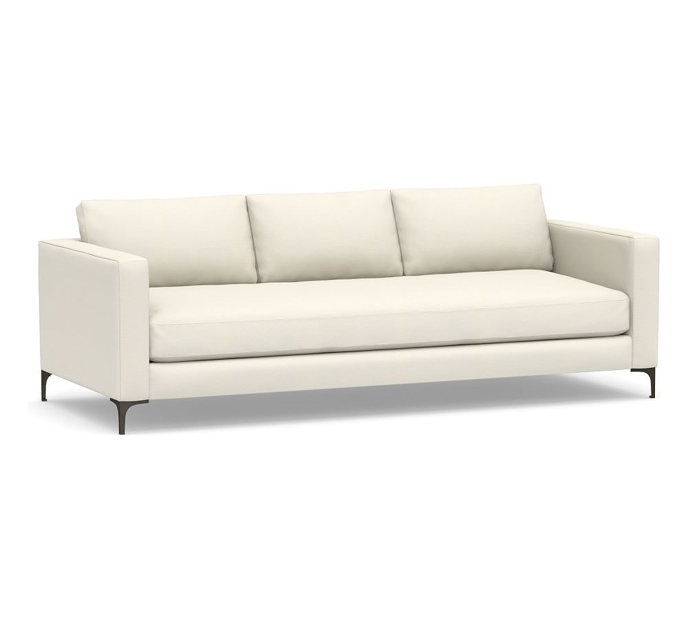 Jake Upholstered Grand Sofa 96" with Bronze Legs, Polyester Wrapped Cushions, Textured Twill Ivory - Image 0
