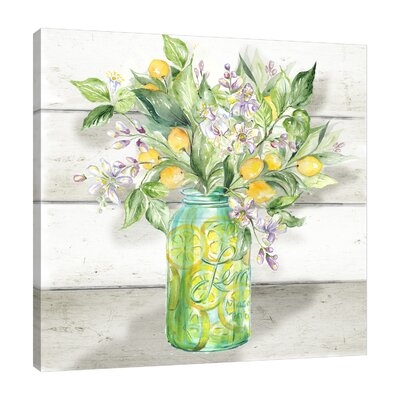 "Mason Jar With Lemons, Blossoms & Kumquats On Shiplap" Gallery Wrapped Canvas By August Grove® - Image 0