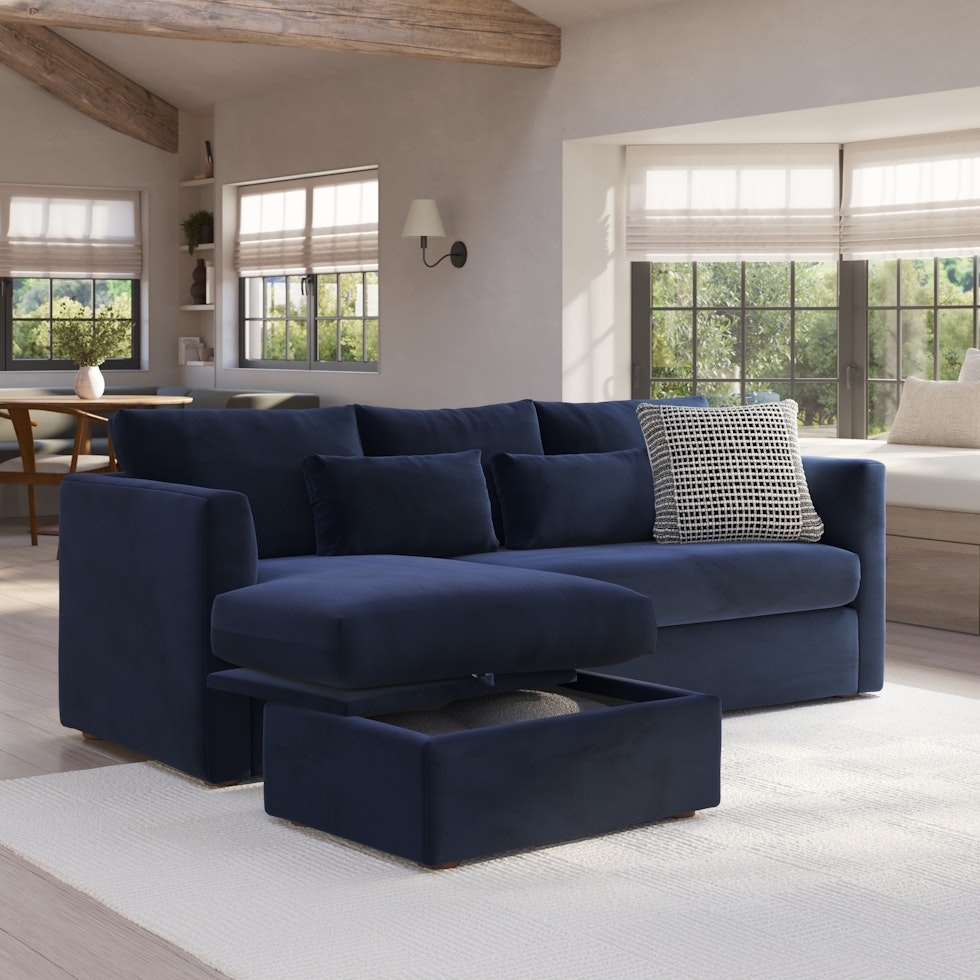 Marina 90" Velvet Reversible Storage Sectional - Hale Ink - Image 1