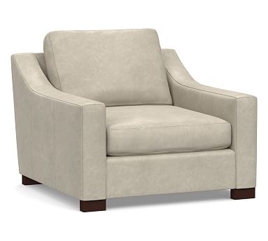 Turner Slope Arm Leather Grand Armchair 43", Down Blend Wrapped Cushions, Statesville Pebble - Image 0