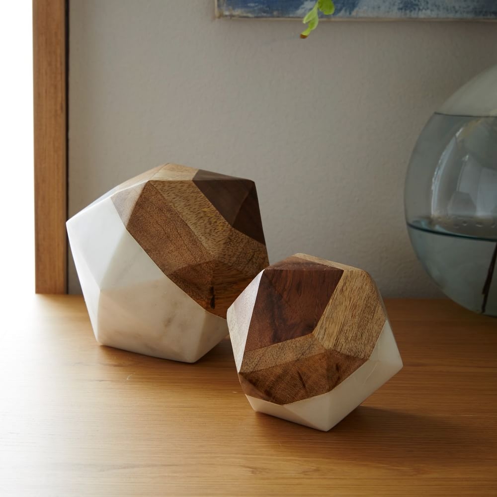 Marble & Wood Object, Small Octahedron, Set of 2 - Image 0