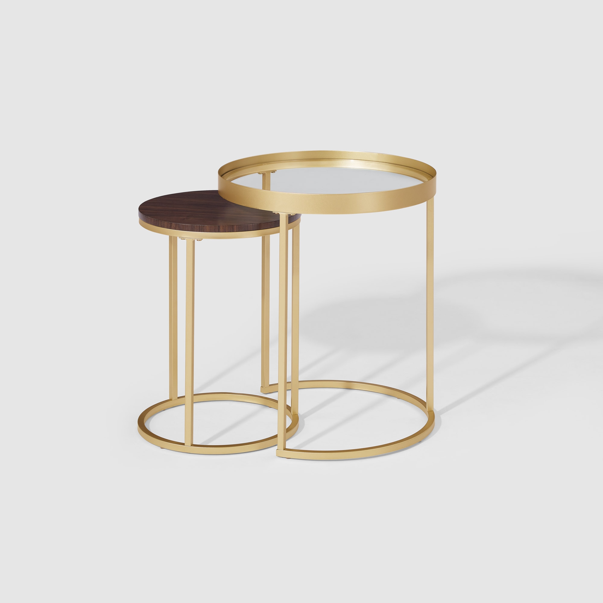 Metal and Glass Nesting Side Tables - Dark Walnut/ Gold - Image 4