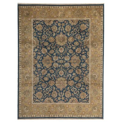 One-of-a-Kind Modn Mughal Hand-Knotted Blue / Gold 9'1" x 12'1" Wool Area Rug - Image 0
