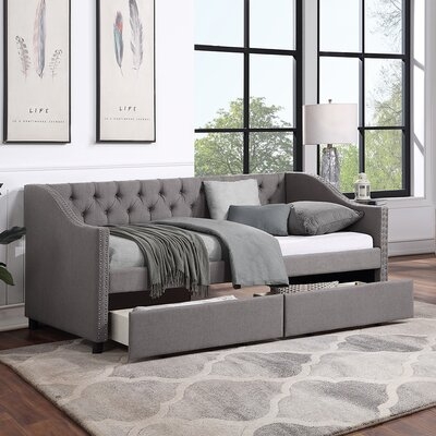 Upholstered Daybed Two Drawers, Gray, Twin - Image 0