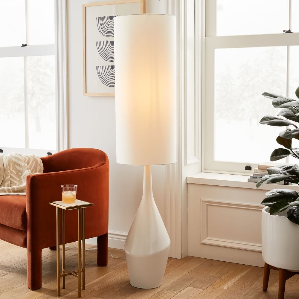 Asymmetric Ceramic Diffused Shade Floor Lamp White White Linen (60") - Image 1