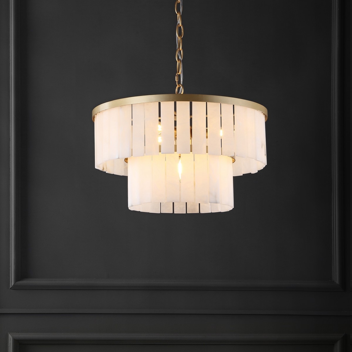 Safavieh Couture Kiandra Marble 2 Tier Chandeli - Gold/White - Image 3