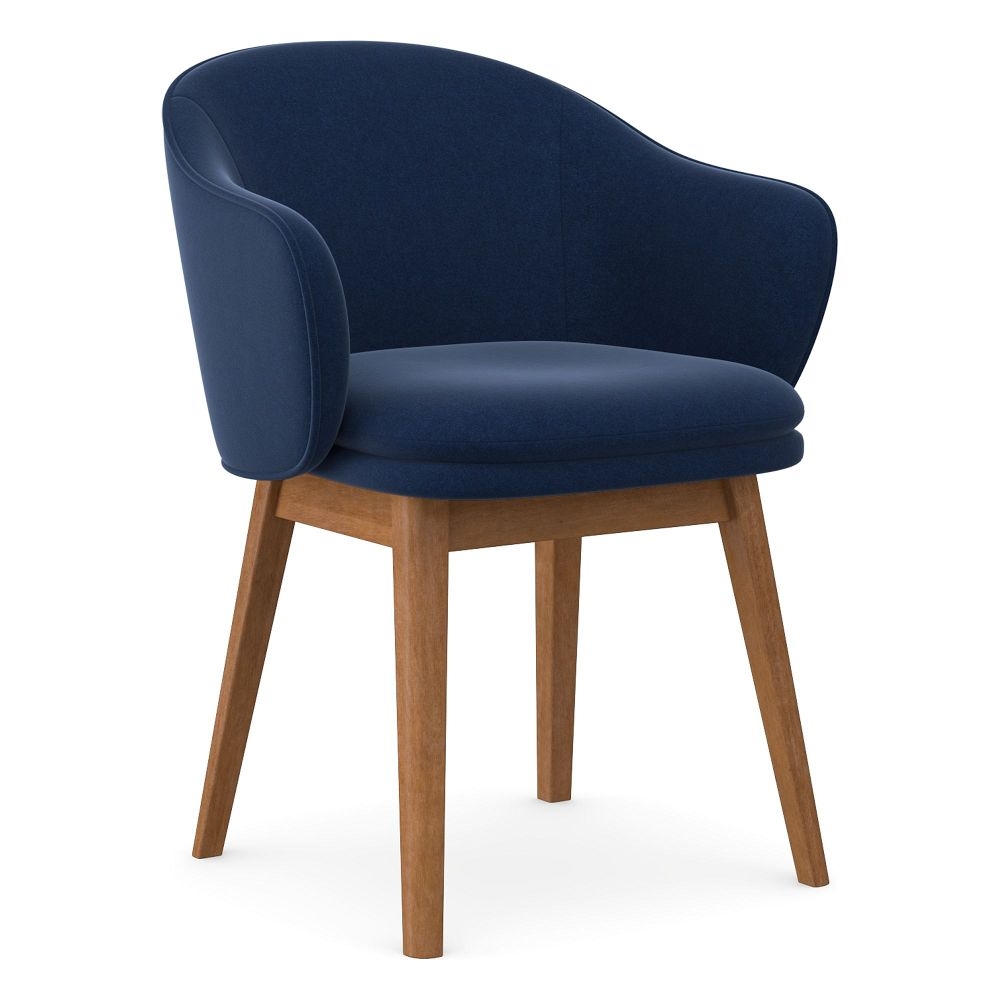 Wayne Dining Chair w/ Arm, Performance Velvet, Ink Blue, Cool Walnut - Image 0