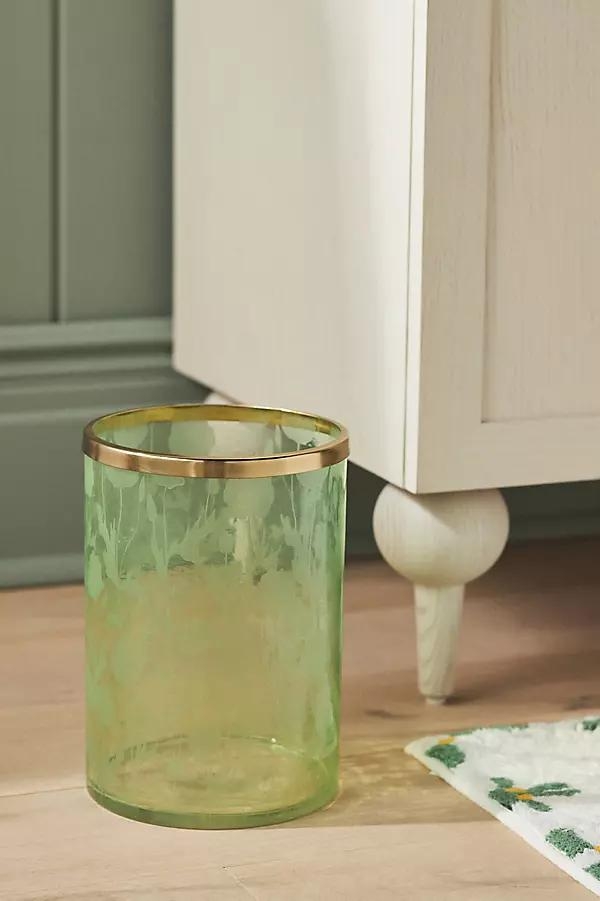 Floral Etched Glass Waste Basket - Image 0
