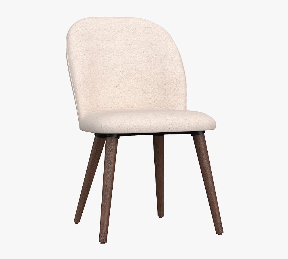 Brea Upholstered Dining Side Chair, Coffee Bean Leg , Sunbrella(R) Performance Slub Tweed White - Image 0