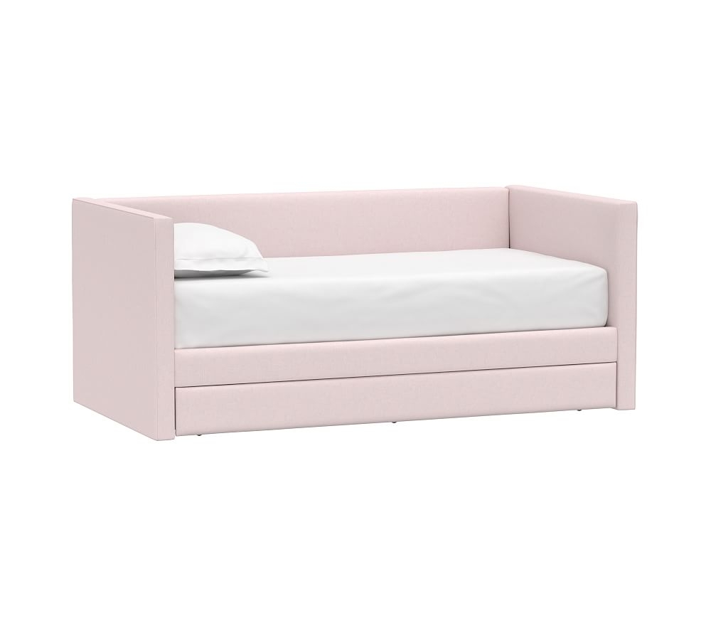 Carter Square Daybed Bed w/ Trundle, Twin, Linen Blend, Pale Pink - Image 0