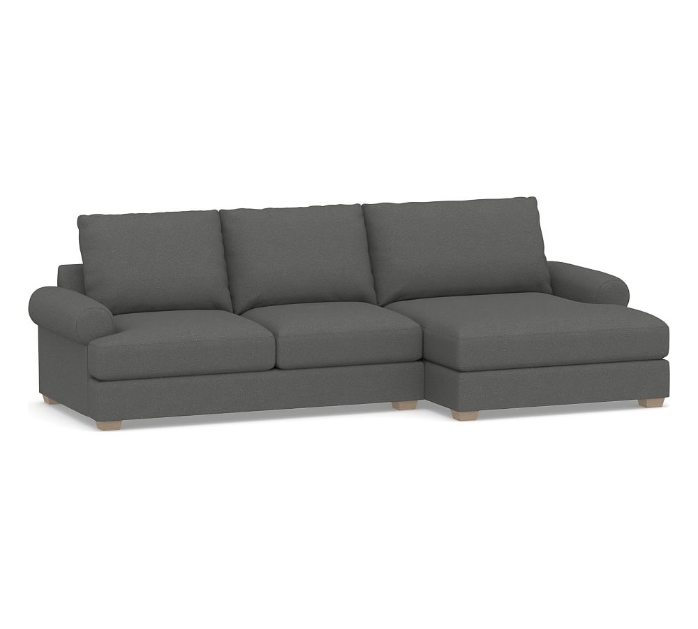 Canyon Roll Arm Upholstered Left Arm Loveseat with Double Chaise Sectional, Down Blend Wrapped Cushions, Park Weave Charcoal - Image 0