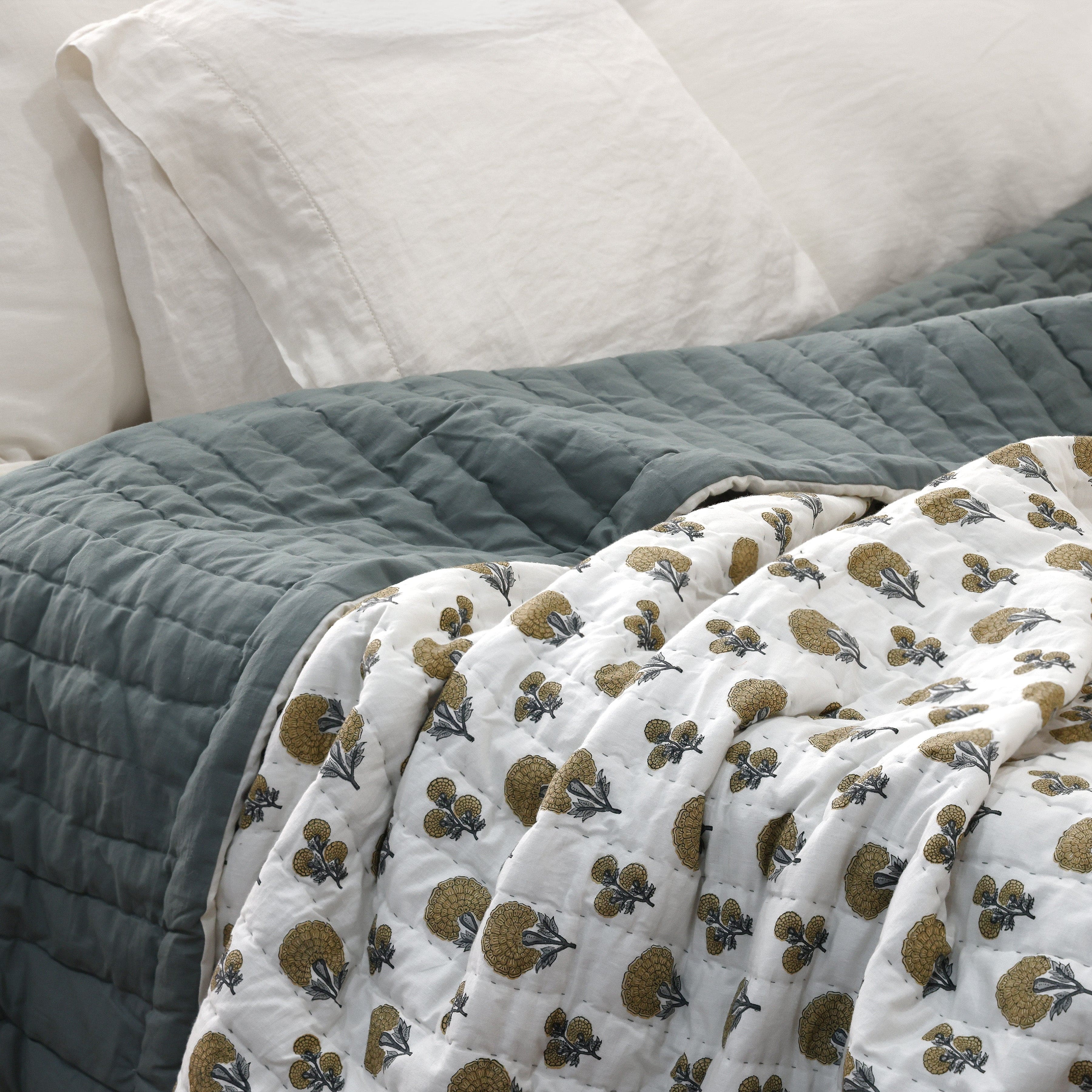 The Citizenry Amelia Block Print Quilt | Twin | Blue - Image 1