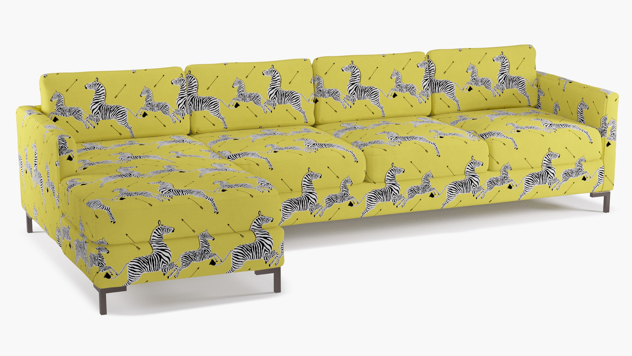 Modern Sectional, Left Facing, Yellow Zebra, Bronze L Leg - Image 1