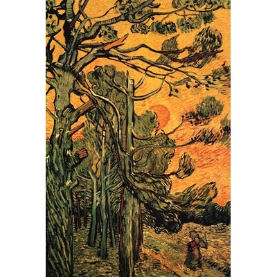 Pine Trees against a Red Sky with Setting Sun by Vincent Van Gogh Painting Print on Wrapped Canvas - Image 0