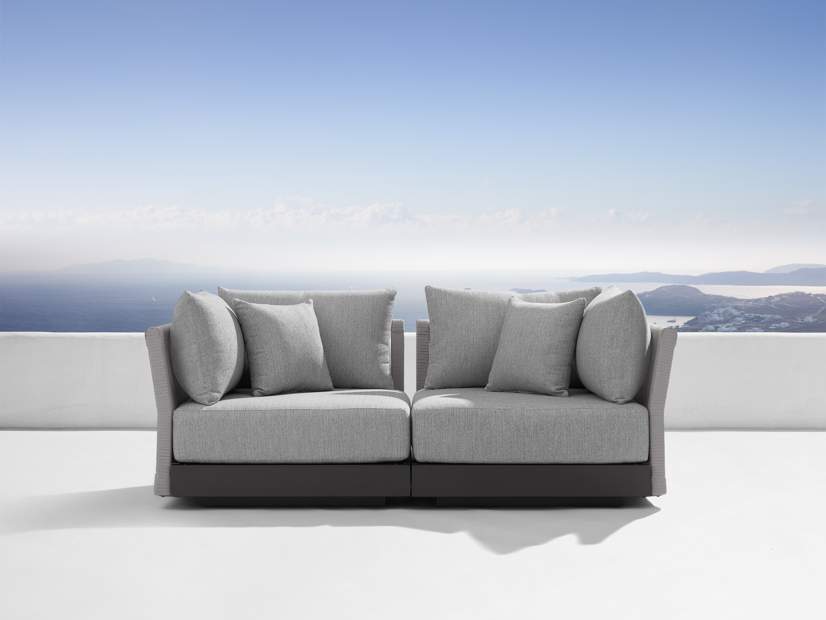 Naxos Outdoor Two-Piece Modular Sofa in All Weather Wicker Gray  Twilly Grey - Image 0