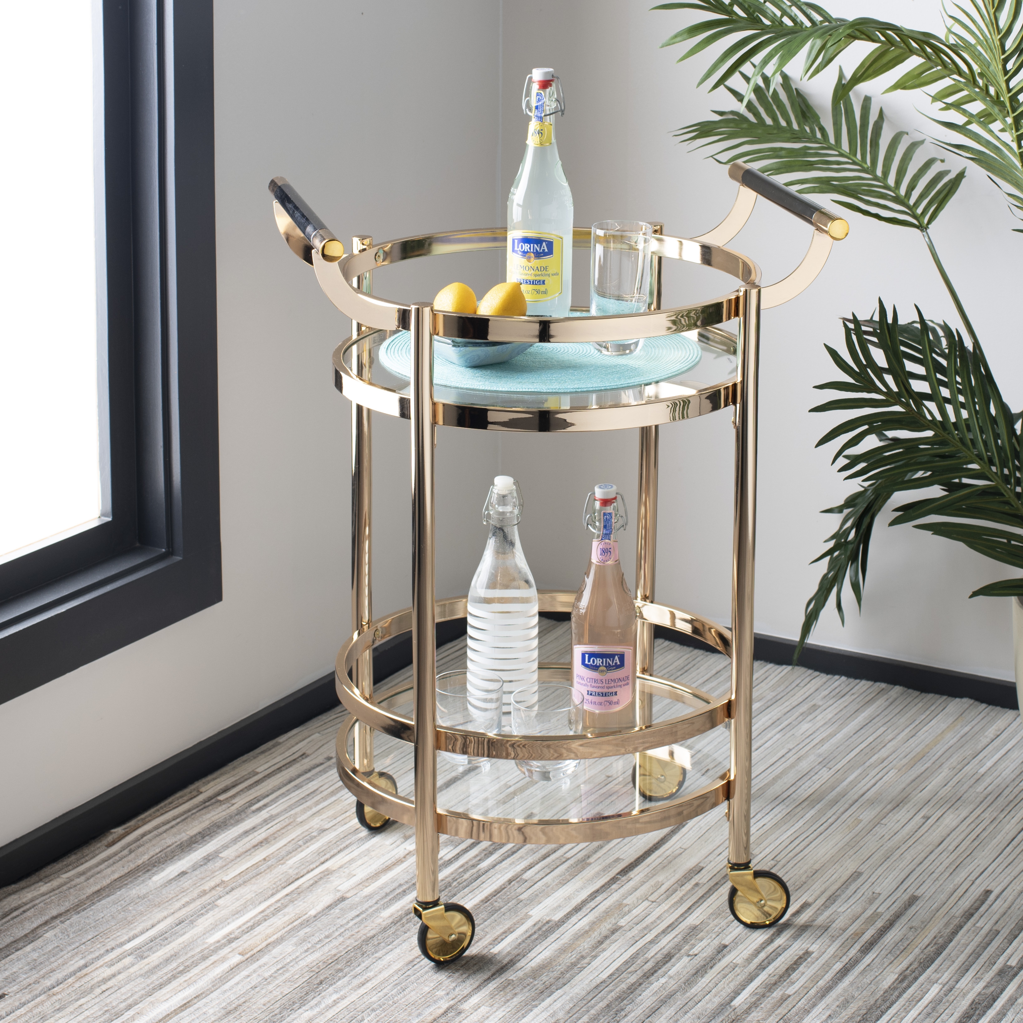 Sienna 2 Tier Round Bar Cart - Gold - Safavieh - Image 5