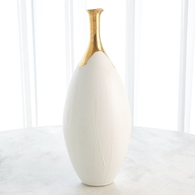 Dipped Golden Crackle/White Slender Vase-Lg - Image 0