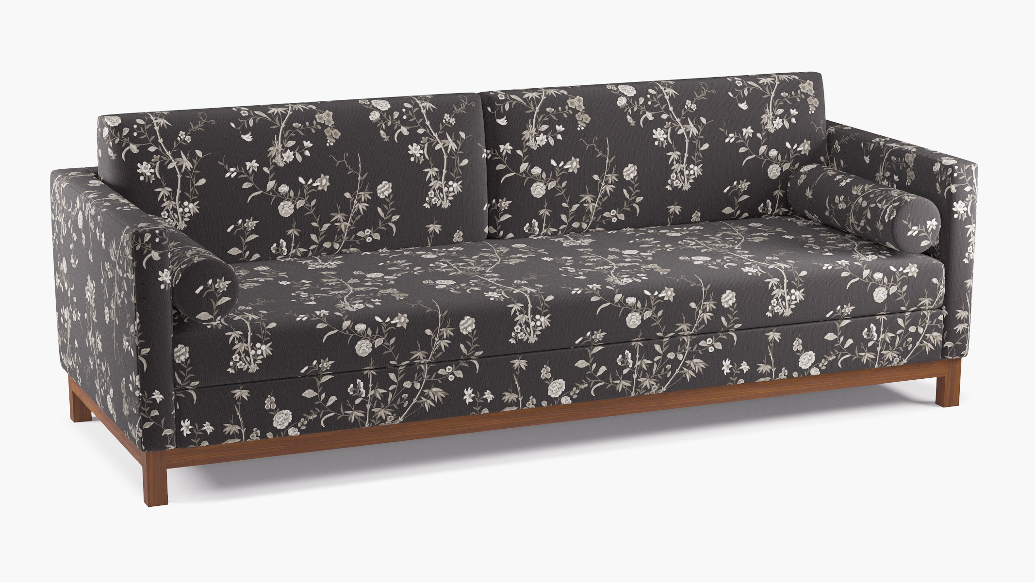 Tailored Tuxedo Sofa, Black Bamboo Garden, Walnut Wood Rail - Image 1
