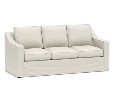 Cameron Slope Arm Slipcovered Sofa 86" 3-Seater, Polyester Wrapped Cushions, Performance Boucle Oatmeal - Image 0