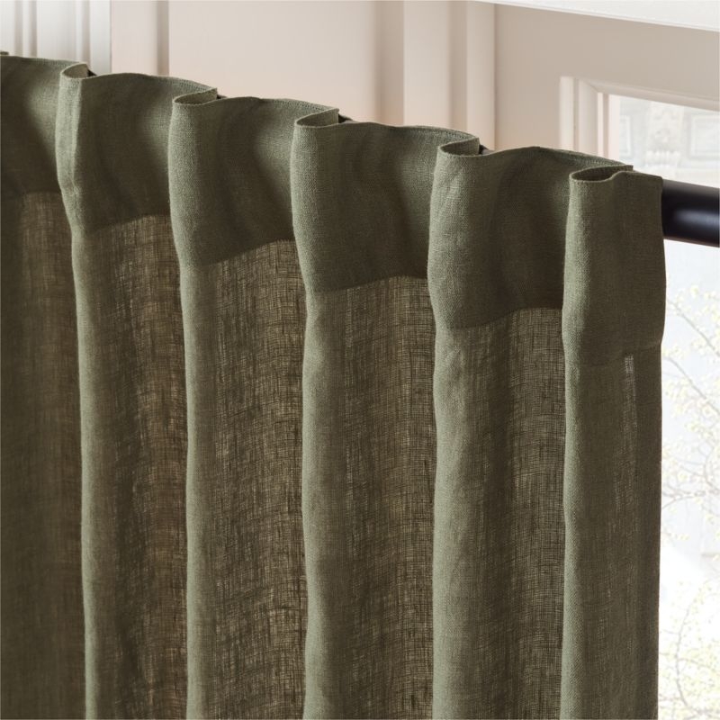 EUROPEAN FLAX™-Certified Linen Olive Green Window Curtain Panel 48"x84" - Image 1