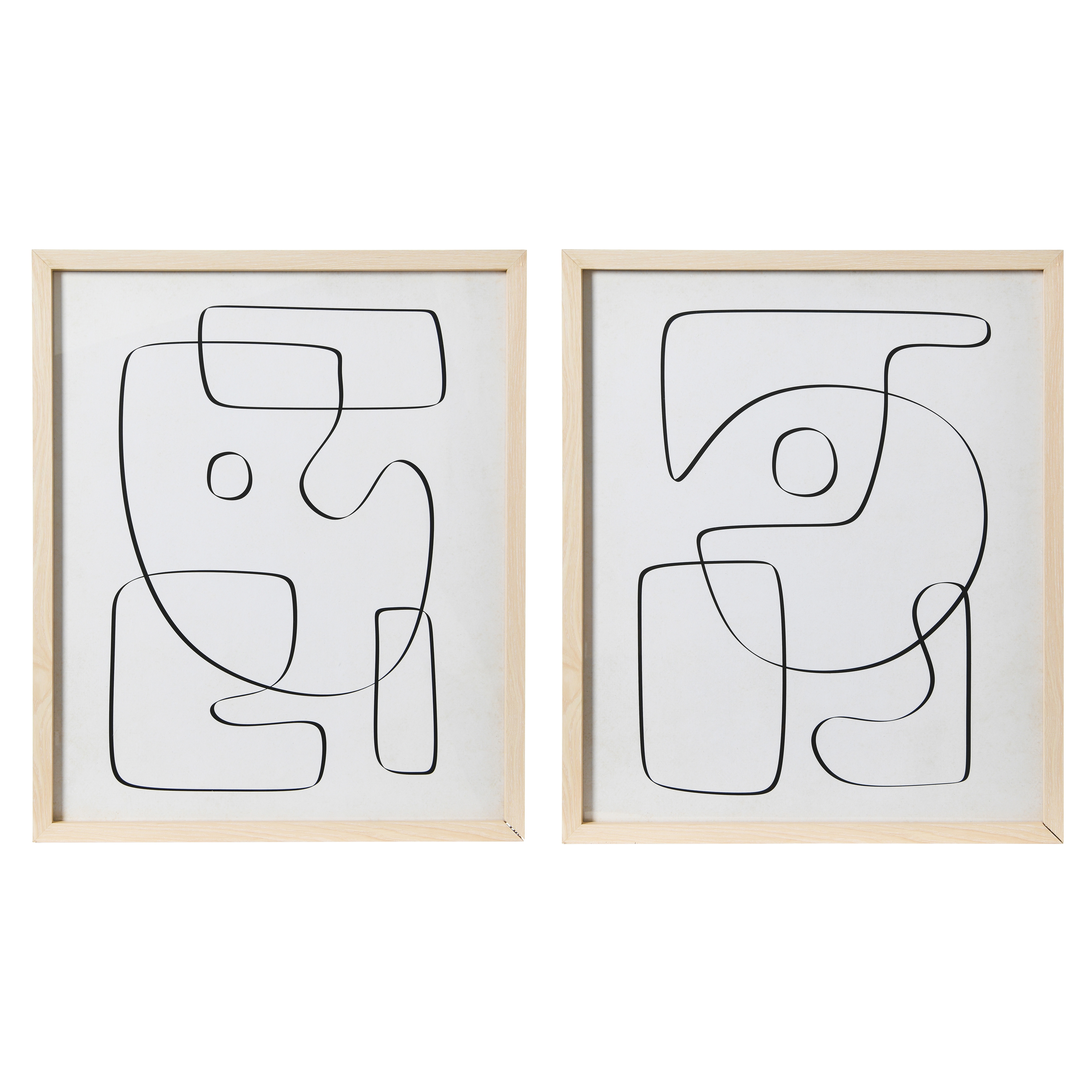 Abstract Line Drawings with Solid Wood Frame and Glass Cover, Set of 2 - Image 0