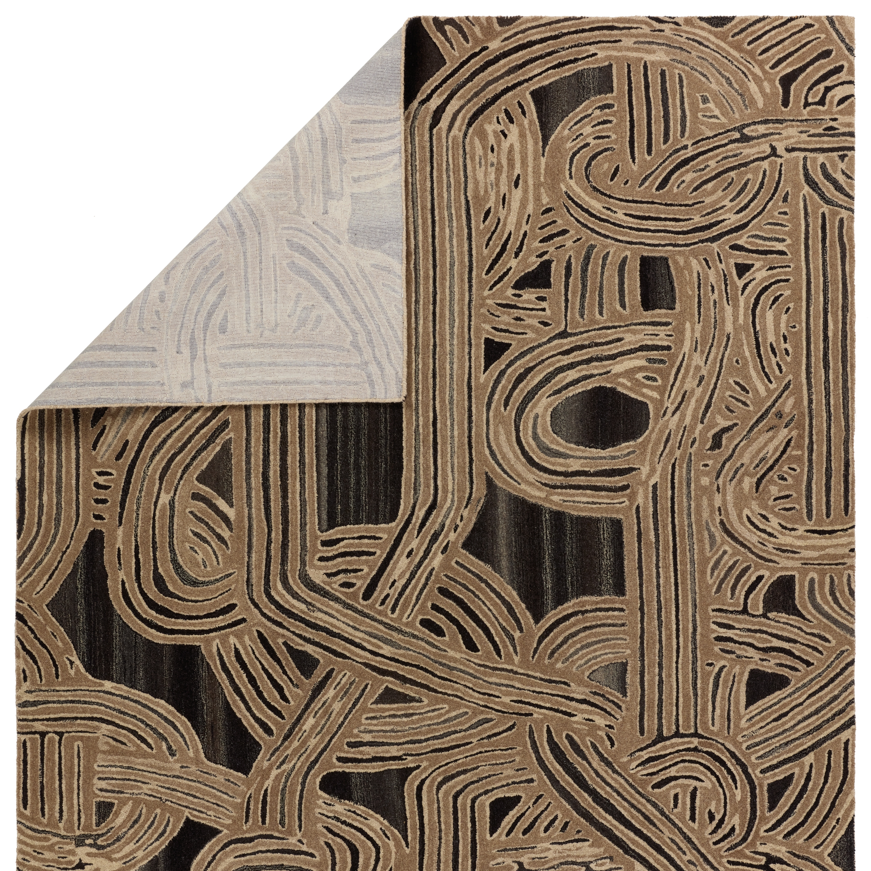 Verde Home By Kathmandu PVH13 Handmade Abstract Tan and Black Area Rug (8'x10') - Image 2