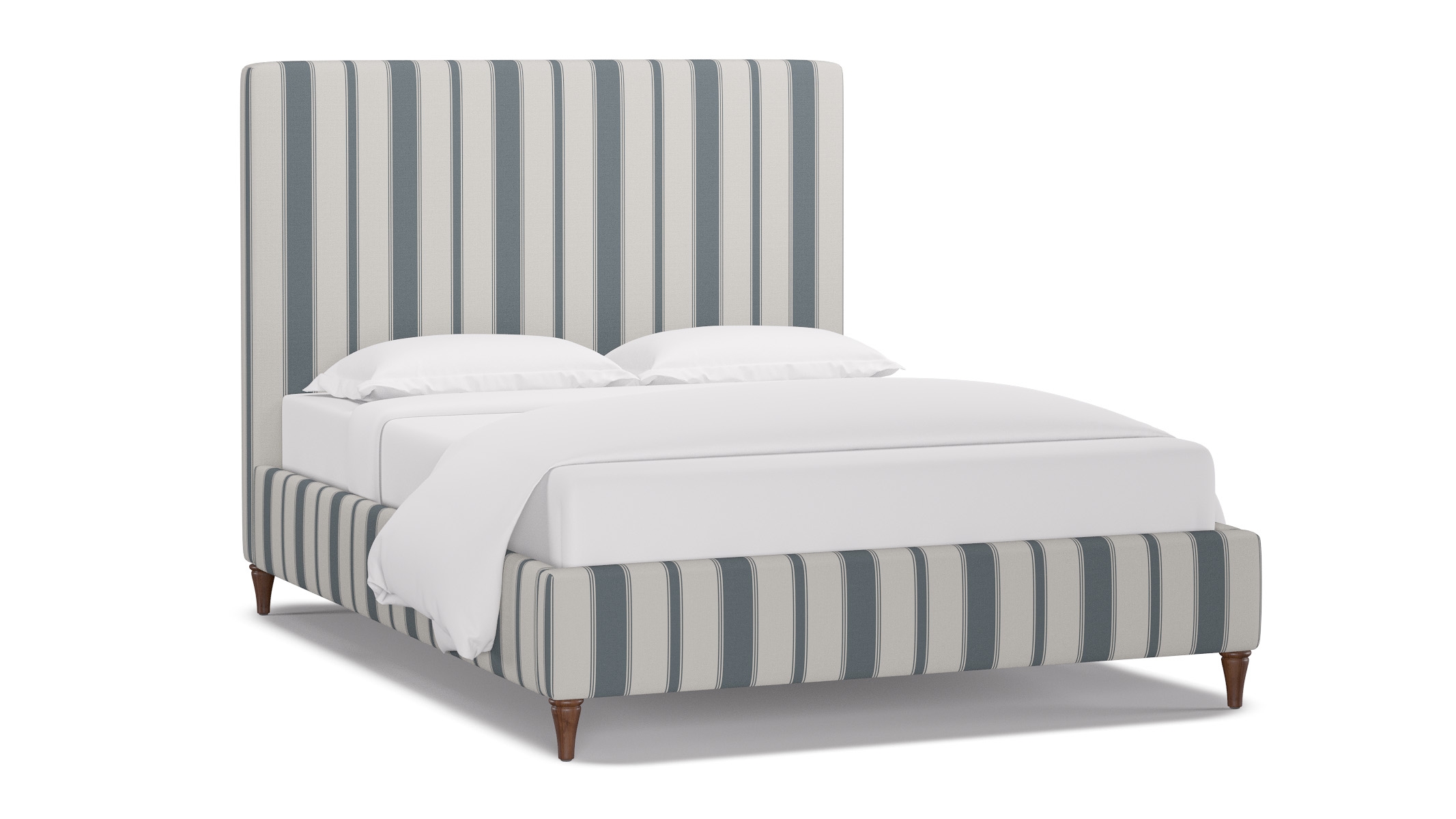 Classic Bed, French Blue Clarence Stripe, Walnut Decorative Tapered Leg, Twin - Image 1