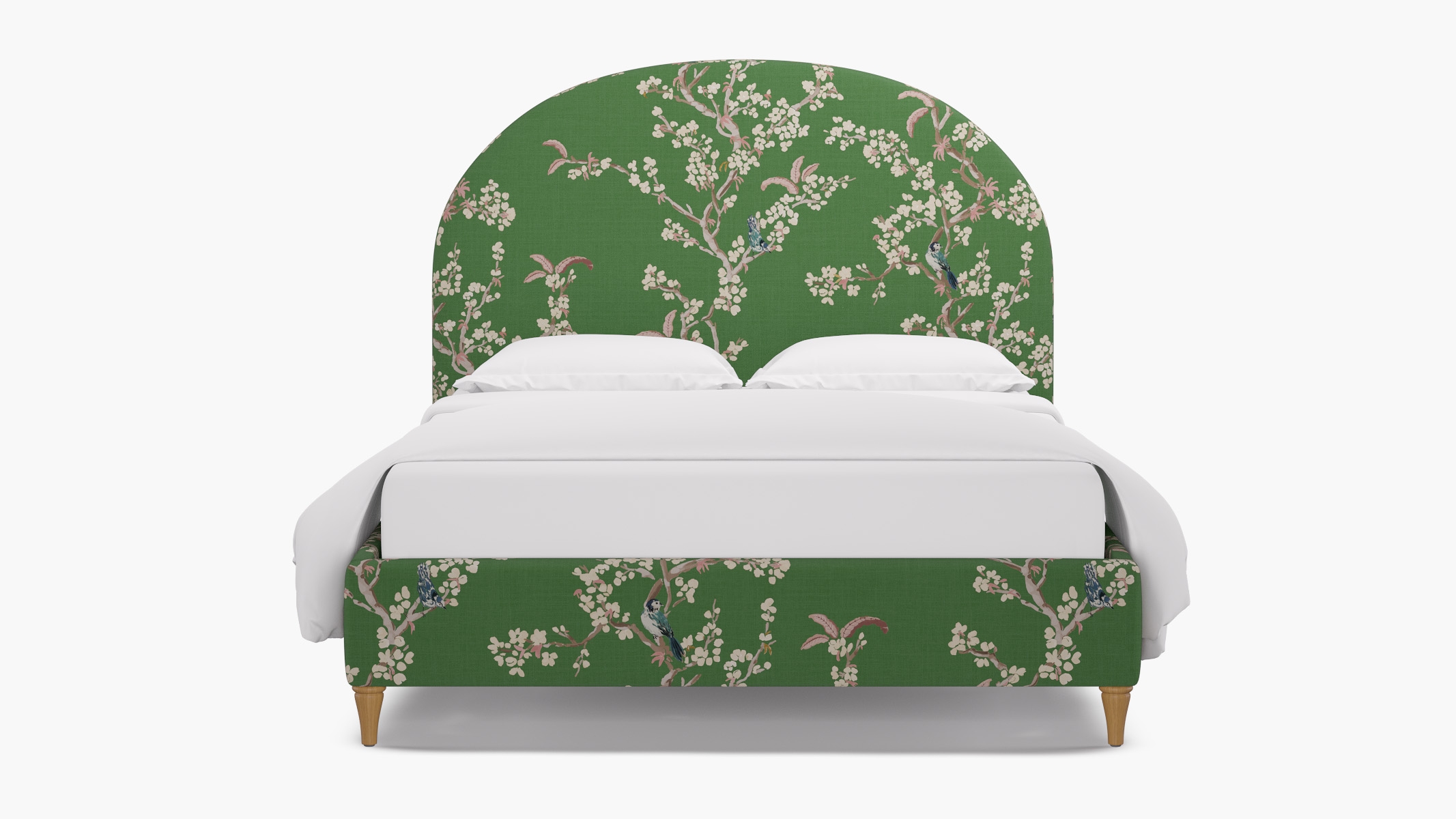 Demilune Bed, Jade Cherry Blossom, Natural Decorative Tapered Leg, King - Image 0