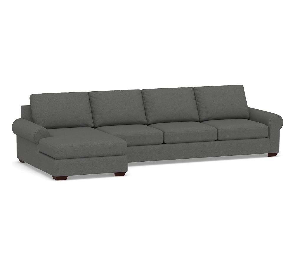 Big Sur Roll Arm Upholstered Right Arm Grand Sofa with Chaise Sectional, Down Blend Wrapped Cushions, Park Weave Charcoal - Image 0