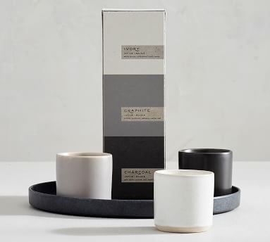 Mason Ceramic Scented Candles, Ivory/Graphite Gray/Charcoal, Mini, Set of 3 - Image 1