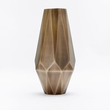 Faceted Deco Metal Vase, Antique Brass, Extra Tall - Image 0
