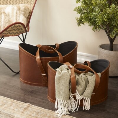 2 Piece Leather Basket Set - Image 0