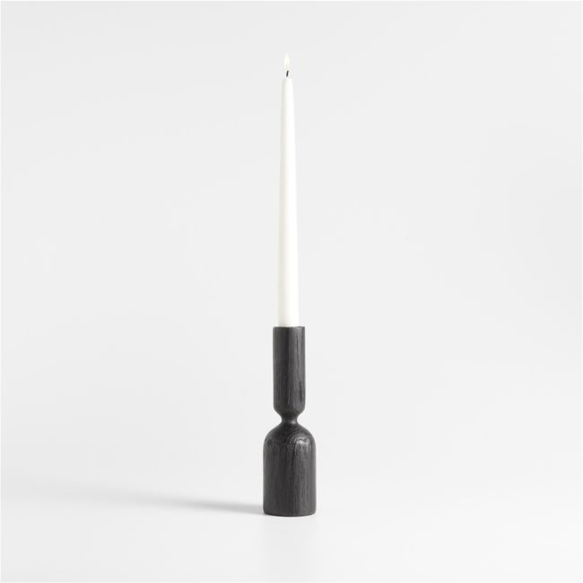 Asker Black Wood Taper Candle Holder 8.5" - Image 0