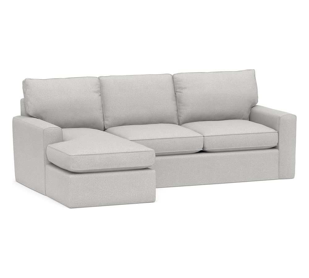 Pearce Square Arm Slipcovered Right Arm Loveseat with Chaise Sectional, Down Blend Wrapped Cushions, Park Weave Ash - Image 0