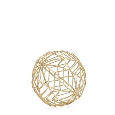 Tabletop Wire Frame Chevron Pattern Decorative Ball, Medium, Gold - Image 0