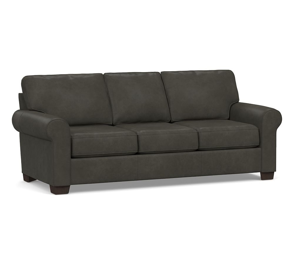 Buchanan Roll Arm Leather Sofa, Polyester Wrapped Cushions, Churchfield Ebony - Image 0