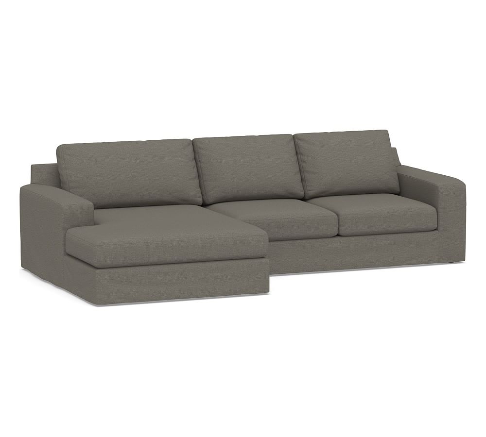 Big Sur Square Arm Slipcovered Right Arm Loveseat with Double Chaise Sectional, Down Blend Wrapped Cushions, Chunky Basketweave Metal - Image 0