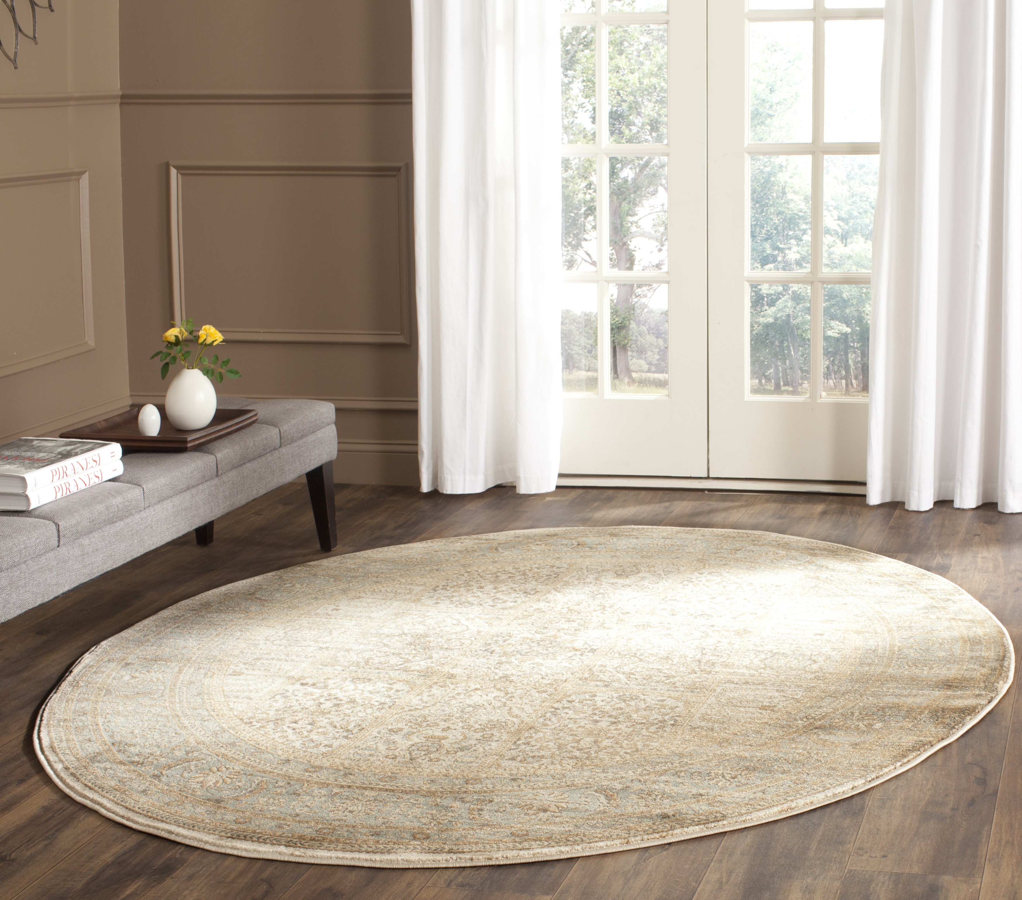 Arlo Home Woven Area Rug, VTG570A, Ivory/Light Blue,  6' 7" X 6' 7" Round - Image 1