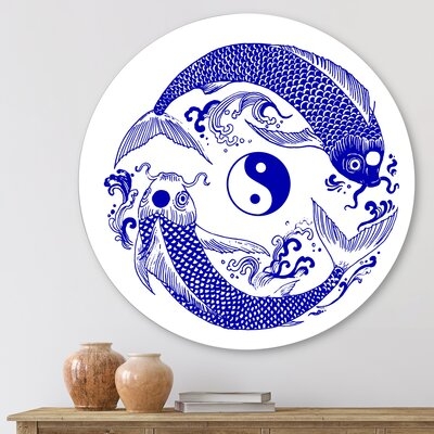 Chinoiserie Koi Fish II - Traditional Metal Circle Wall Art - Image 0