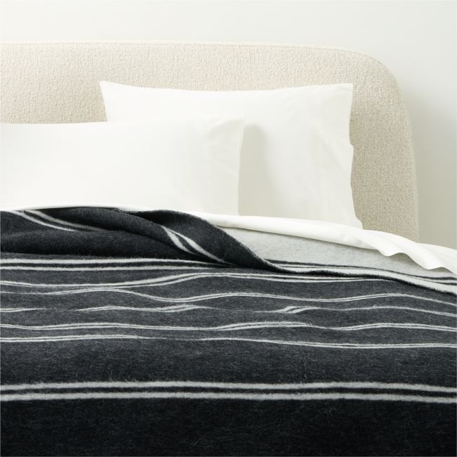 Stripes Black and Warm White Alpaca Wool King Bed Blanket by Blacksaw - Image 0
