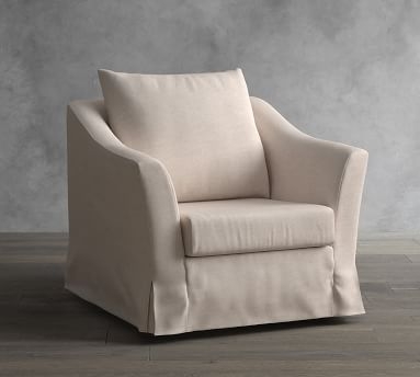 SoMa Brady Slope Arm Slipcovered Swivel Armchair, Polyester Wrapped Cushions, Classic Basketweave Linen - Image 1