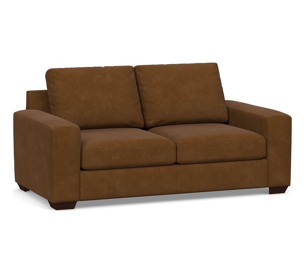 Big Sur Square Arm Leather Loveseat 76", Down Blend Wrapped Cushions, Aviator Umber - Image 0
